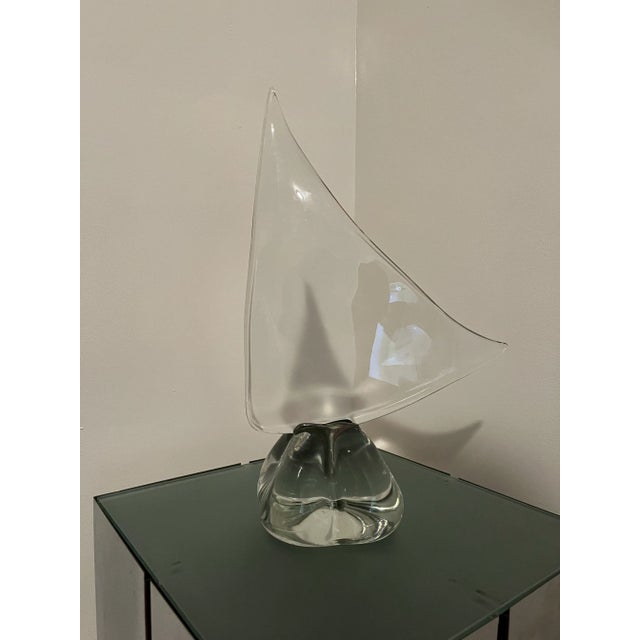 Large crystal sailboat sculpture in the manner of Daum, France, circa 1970s. Etched signature on bottom. Excellent...