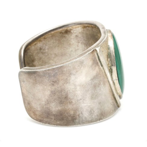 1970s Modernist Sterling Silver Malachite Cuff For Sale - Image 4 of 6