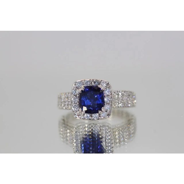 Metal Burma Sapphire 18k Ring With Diamond Surround Size 6.5 For Sale - Image 7 of 8