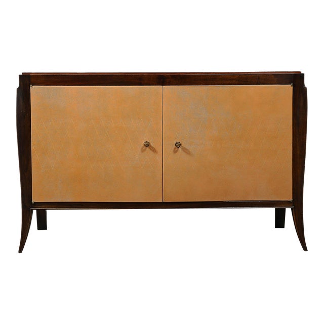 Art Deco Directoire Style Sideboard in Walnut & Doors in Saddle Leather For Sale