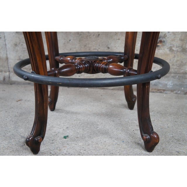 Late 20th Century Theodore Alexander Napoleon III Mahogany Scoop Back Brown Leather Bar Stool - Set of 4 For Sale - Image 11 of 12