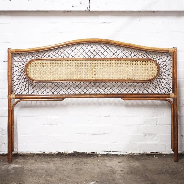 Mid-Century Vintage Bamboo and Rattan Double Bed Headboard, 1960s For Sale - Image 9 of 11