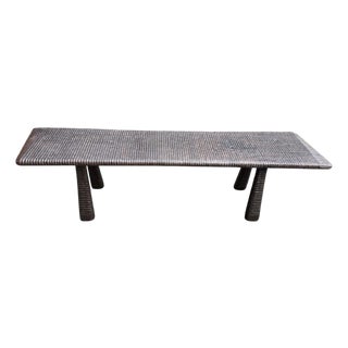 Andrianna Shamaris Impressive Minimalist Hand Carved Teak Wood Bench For Sale