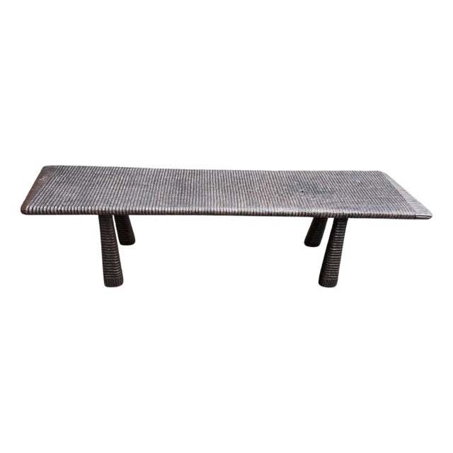 Andrianna Shamaris Impressive Minimalist Hand Carved Teak Wood Bench For Sale