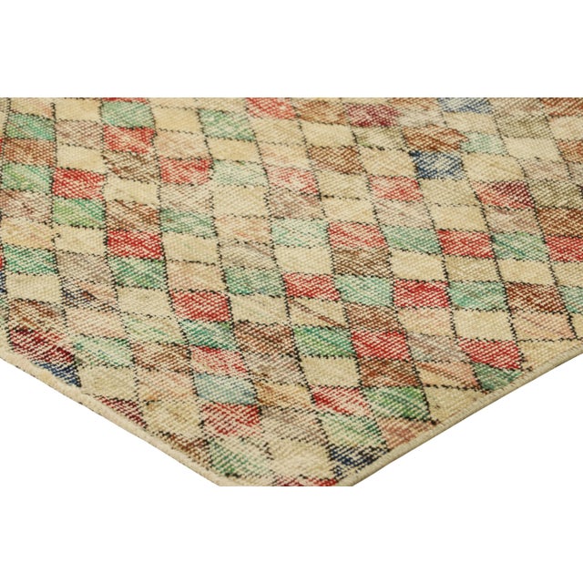 Vintage Zeki Müren Runner in Beige With Colorful Geometric Pattern | Rug & Kilim For Sale In New York - Image 6 of 7