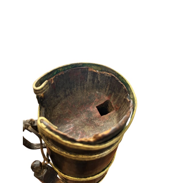 Wood Antique Stave-Built Wooden Flagon / Tankard With Iron Handle – Primitive Folk Art Vessel For Sale - Image 7 of 10