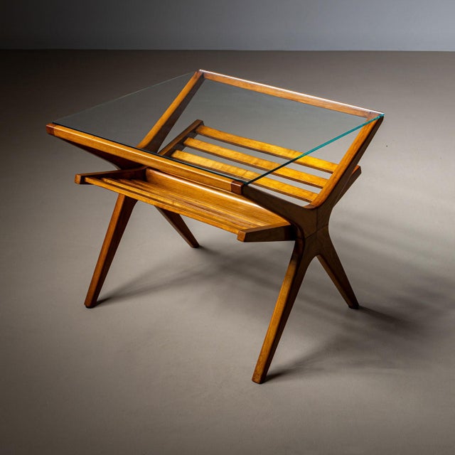 1950s Mid-Century Italian Side Table with Glass Top and Magazine Rack For Sale - Image 10 of 13