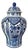Vintage Large Delft Ginger Jar Vase Blue & White Floral Royal Sphinx Lidded Urn For Sale
