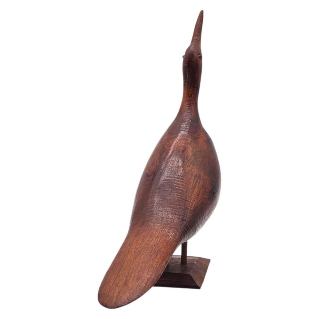 Mid Century Modern Hand Carved Wood Shorebird Sculptures Folk Art Pair American For Sale - Image 12 of 18