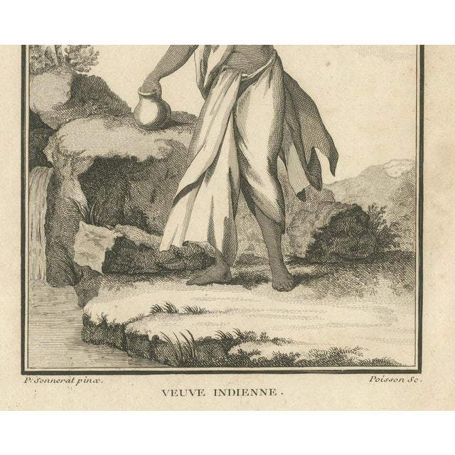 Indian Widow by a River – Sonnerat Voyage Engraving, Paris Edition of 1806 This compelling engraving titled 'Veuve...
