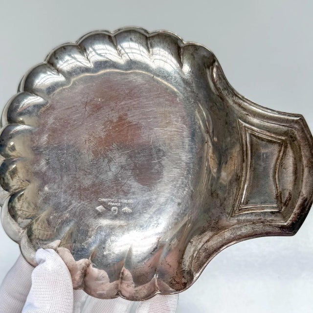 Mid-Century Modern Christofle Sterling Silver Shell Dish | French Vintage Coin Tray or Caviar Server For Sale - Image 3 of 4