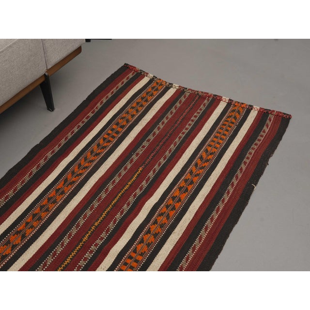 1970s Vintage Handmade Wool Cotton Burgundy Runner Rug For Sale In San Francisco - Image 6 of 10