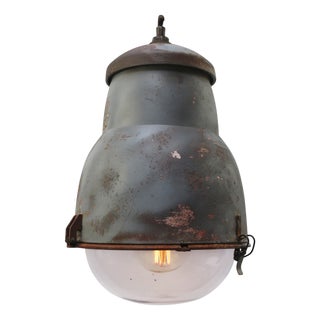 Vintage French Industrial Round Gray Metal and Glass Pendant Light from Philips For Sale