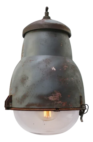 Vintage French Industrial Round Gray Metal and Glass Pendant Light from Philips