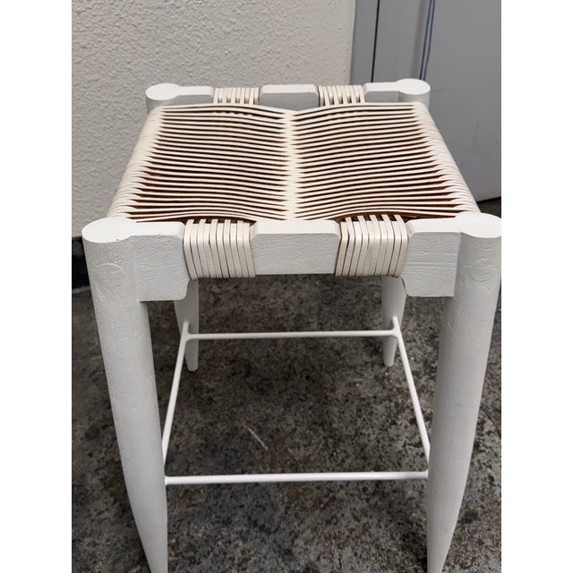 White Ayush Kasliwal for Cb2 Leather-Wrapped Stool For Sale - Image 8 of 12