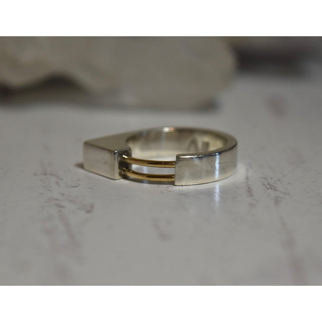 Vintage Artisan Hand Crafted Sterling Silver 14k Gold Mod Ring Sz 5.75 This is such a cool ring. Great form and hand...
