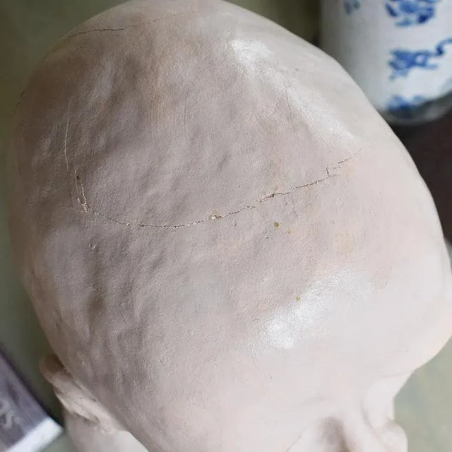 Large White Ceramic Bust Sculpture of a Bald Man For Sale - Image 4 of 5