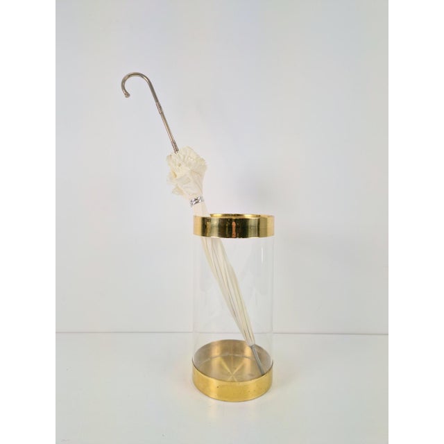 Hollywood Regency Acrylic Glass and Brass Umbrella Stand, France, 1970s For Sale - Image 3 of 6