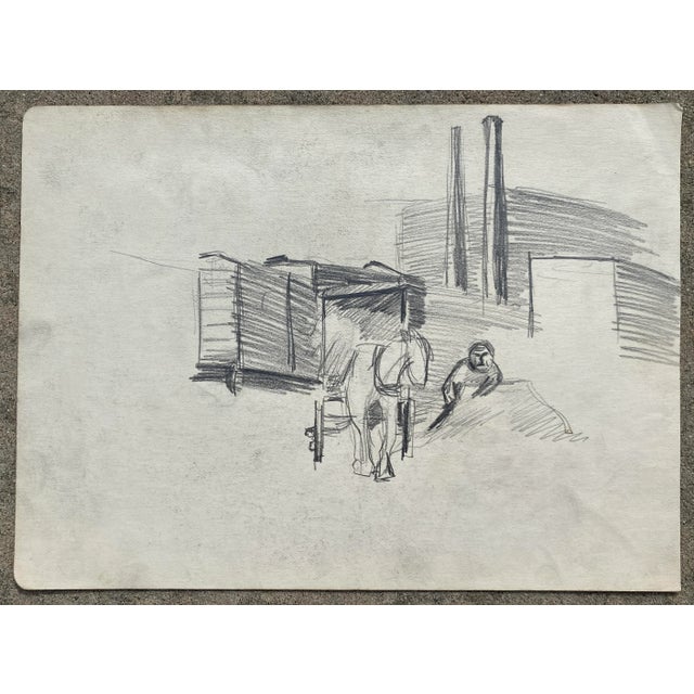 Traditional 1940s Frank Wallace Horse and Cart Drawing For Sale - Image 3 of 4