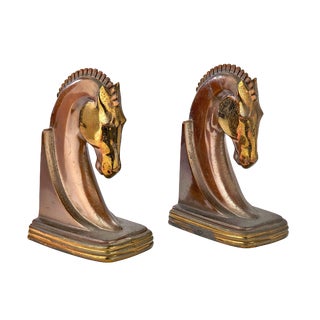 Vintage Art Deco Brass Trojan Horse Bookends - a Pair For Sale