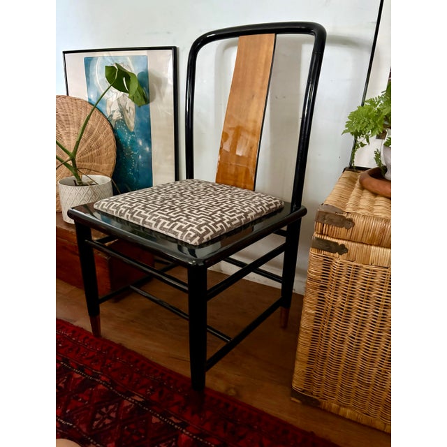 Black Henredon Style Black Lacquer, Wood, and Brass Side Chairs- Set of 4 For Sale - Image 8 of 11