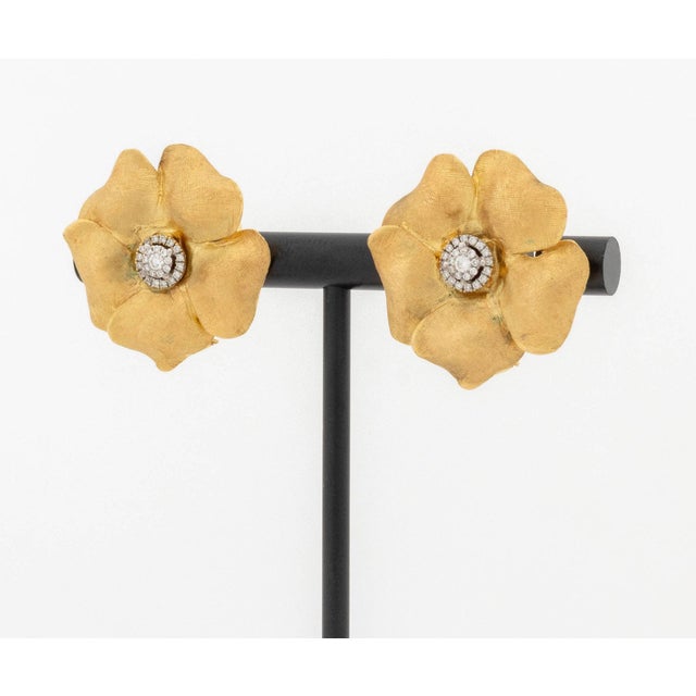 Floriform Yellow Gold and Diamond Earrings For Sale - Image 4 of 8