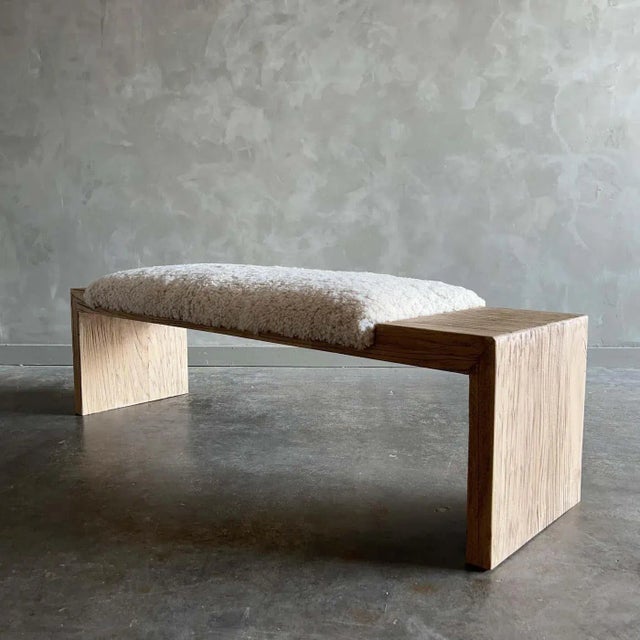 Not Yet Made - Made To Order Casi Norwegian Sheep Upholstered Elm Bench - Off Center For Sale - Image 5 of 7
