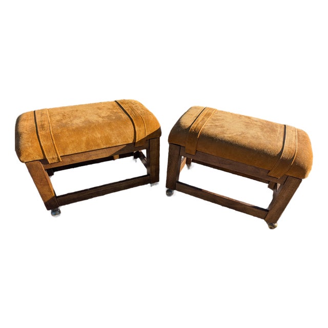 1970's Vintage Brutalist Boho Chic Minimalist Drexel Suede Stools-a Pair For Sale