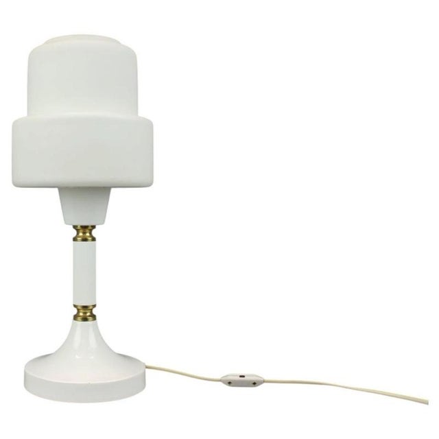 Opaline Glass and Brass Table Lamp from Drukov Brno, Former Czechoslovakia, 1970s For Sale - Image 12 of 12