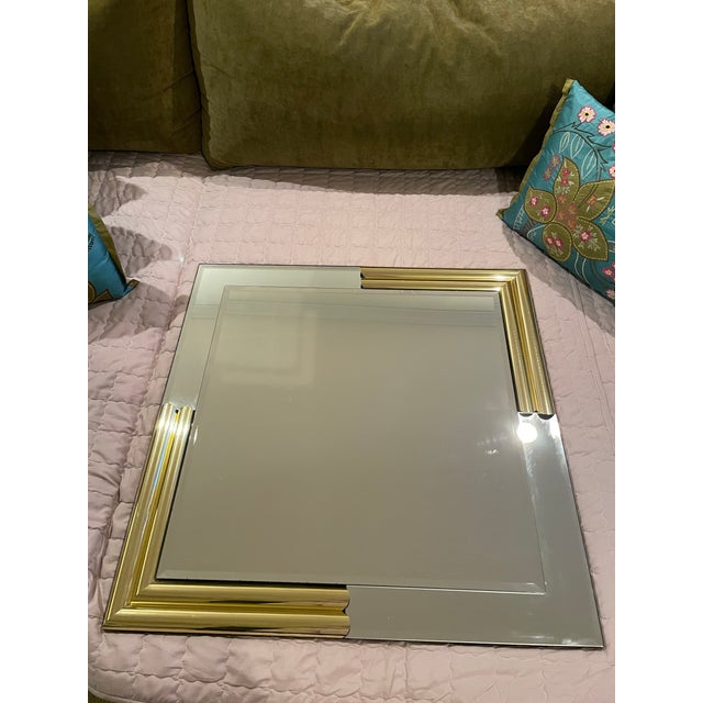 Art Deco Vintage 1980s Geometric Postmodern Triangular Wall Mirror With Brass Tubular Corner Details For Sale - Image 3 of 11