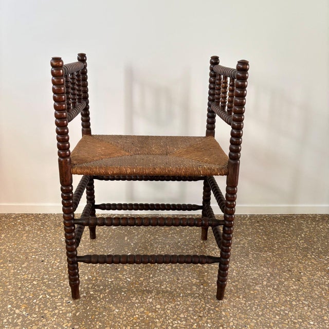 Brown Small Vintage Bobbin Wooden Stool, 1930s For Sale - Image 8 of 9