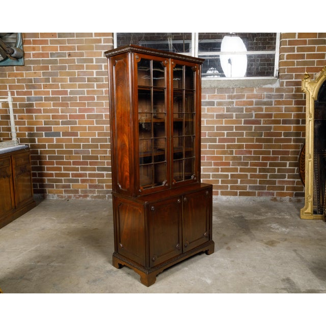 19th Century English 19th Century Mahogany Bookcase with Glass Doors and Carved Rosettes For Sale - Image 5 of 12