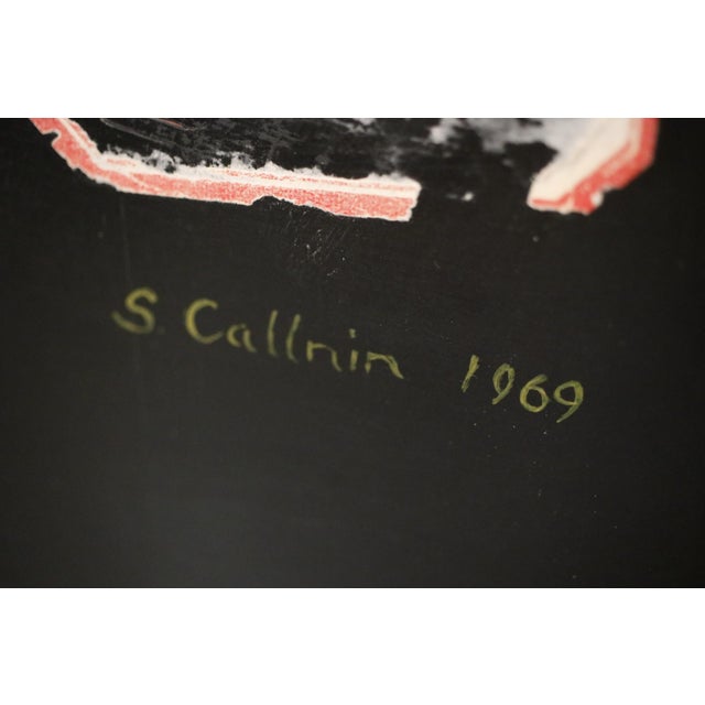 Large Hand Painted Toleware Tray Signed S. Callnin 1969 - "The Thunderstorm" Folk Art For Sale - Image 14 of 16
