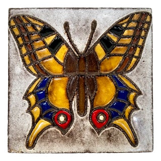 Ceramic Wall Panel with Butterfly Motif by Gerhard Schucht, Worpswede, Germany, 1960s For Sale