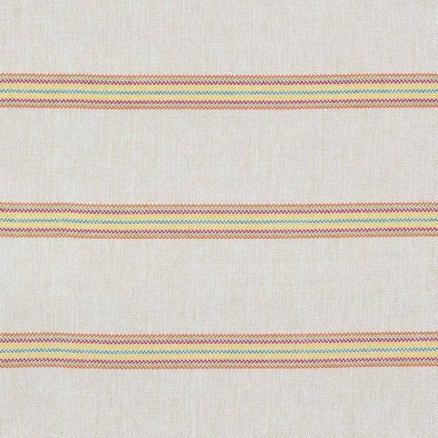 A chunky weave with twisted melange warp yarns, this horizontal, multi-color stripe has the look of an artisanal linen...