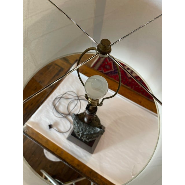 Vintage Mid-Century Sculptural Cast Metal Owl Table Lamp With Walnut Base For Sale - Image 6 of 12