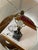 Vintage Mid-Century Sculptural Cast Metal Owl Table Lamp With Walnut Base For Sale - Image 6 of 12