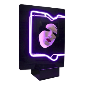 1990s Craig Kraft Studio Lucite and Ceramic Neon Light Mask Sculpture Statue Modern