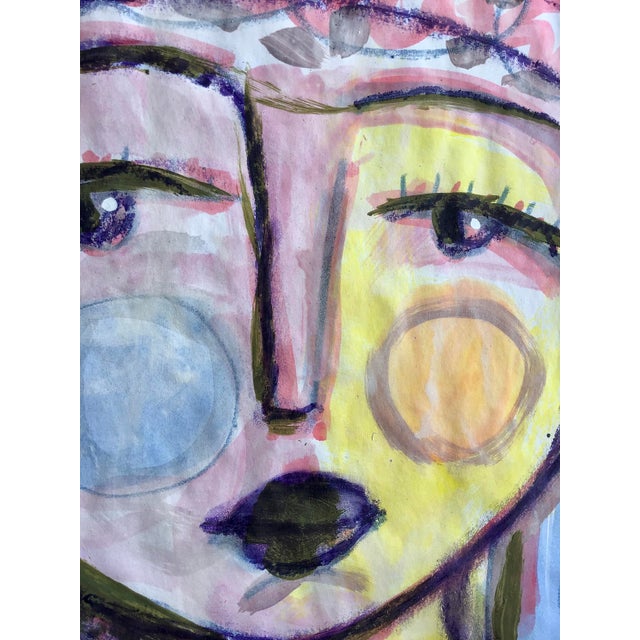 2020s Contemporary Paintings by CL Auker, Mixed Media Colorful Face Triptych on Paper For Sale - Image 5 of 15