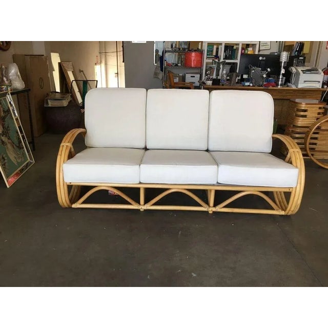 Yellow Restored Three-Strand 3/4 Pretzel Arm Rattan 3-Seater Sofa For Sale - Image 8 of 10