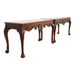 Baker Furniture Georgian Carved Mahogany Consoles or Sofa Tables, Newly Refinished For Sale