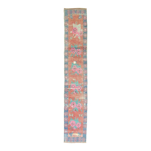 Zabihi Collection 1965 Turkish Floral Narrow Runner - 1'9" x 9'1" For Sale