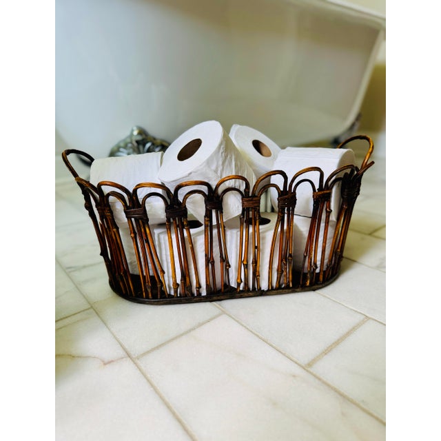 Vintage Burnt Bamboo Basket- Bamboo Basket - Bamboo Container- Bamboo Planter For Sale - Image 6 of 9