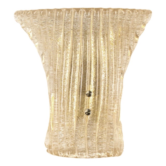 Ribbed Amber and Golden Murano Glass Wall Lamp, 1960s For Sale