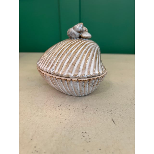 Coastal 1980s Stoneware Shell Box For Sale - Image 3 of 9