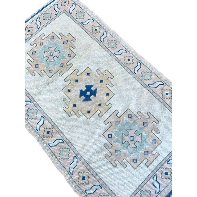 Vintage Turkish Handknotted Blue Wool Rug For Sale - Image 4 of 9