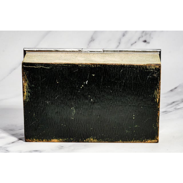 English Edwardian Antique Shagreen Leather Sterling Silver Cigar Box Tobacciana For Sale - Image 16 of 16