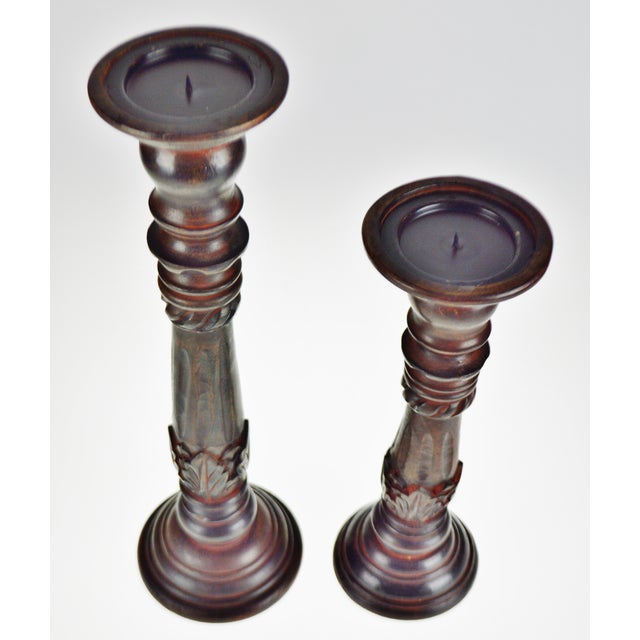 Vintage Carved Wood Pillar Candle Holders a Pair Chairish