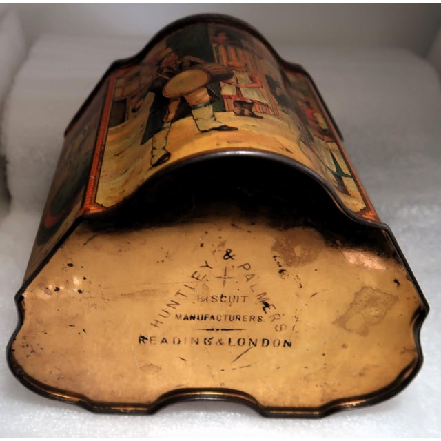 Very Rare Antique Huntley and Palmers Lidded Hinged Biscuit Tin Themed With Monkeys, Children, Cats and Dogs. Circa 1880 - 1900 For Sale - Image 14 of 17