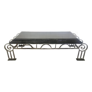 Late 20th Century French Art Deco Style Iron and Marble Coffee Table For Sale